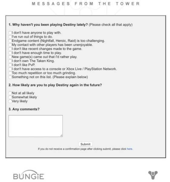 Bungie Destiny Survey