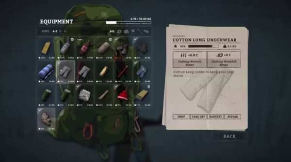 The Long Dark, Inventory