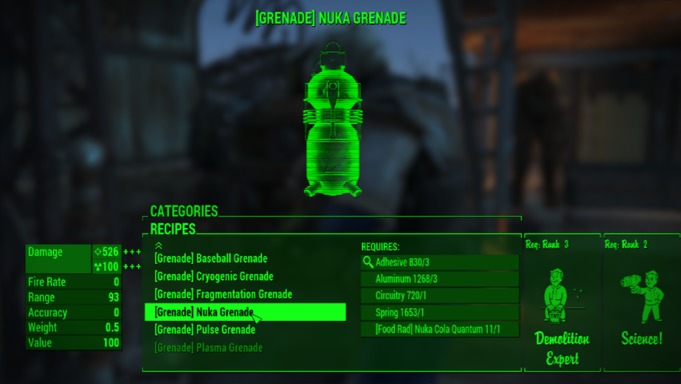 Nuka Grenade and Nuka Mine Crafting