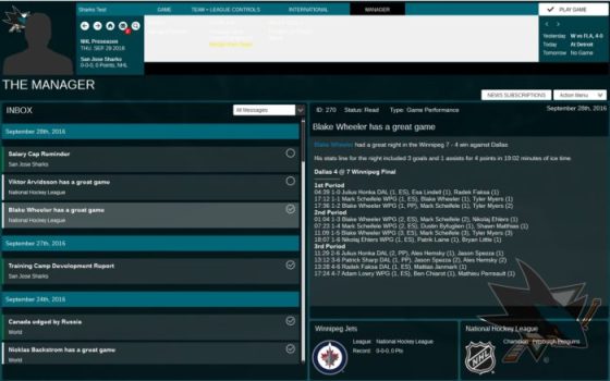 Franchise Hockey Manager 3 White Menu