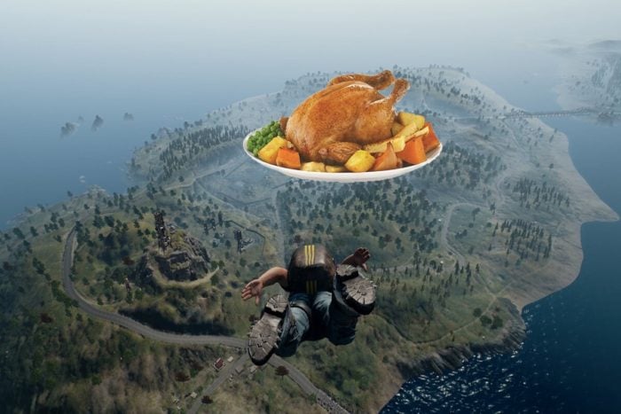 PUBG Sky-diving towards a chicken dinner.