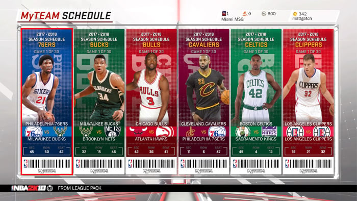 NBA 2K18 MyTeam Schedule Challenges