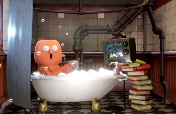 Trover Saves the Universe: Bathtub Guy playing the game