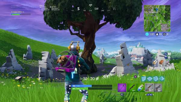 Where to Search Between Giant Rock Man Crowned Tomato Encircled Tree in Fortnite