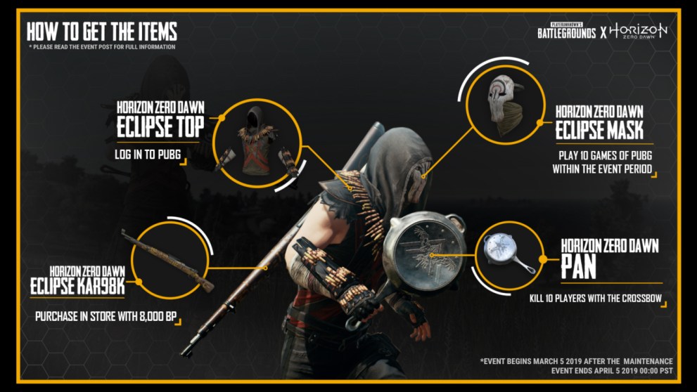 PUBG, Horizon Zero Dawn, Crossover, skins, horizon, ps4, playstation, battle royale, weapon, new, event