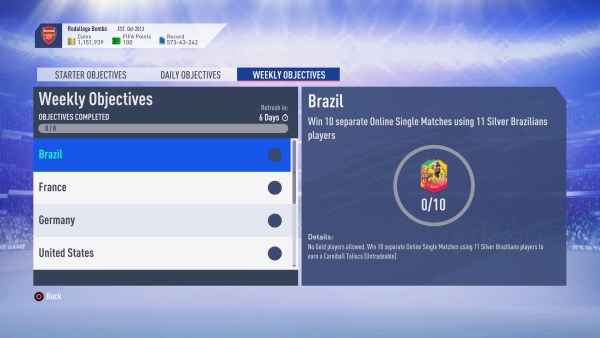 faifa 19, carniball, weekly objectives