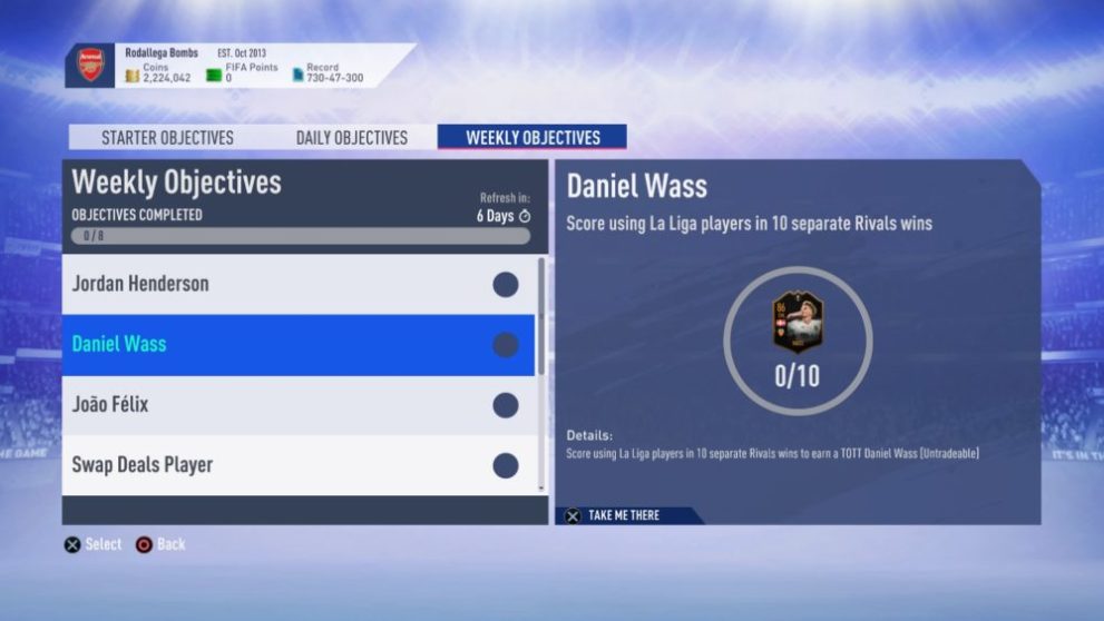 FIFA 19, weekly objectives, totks