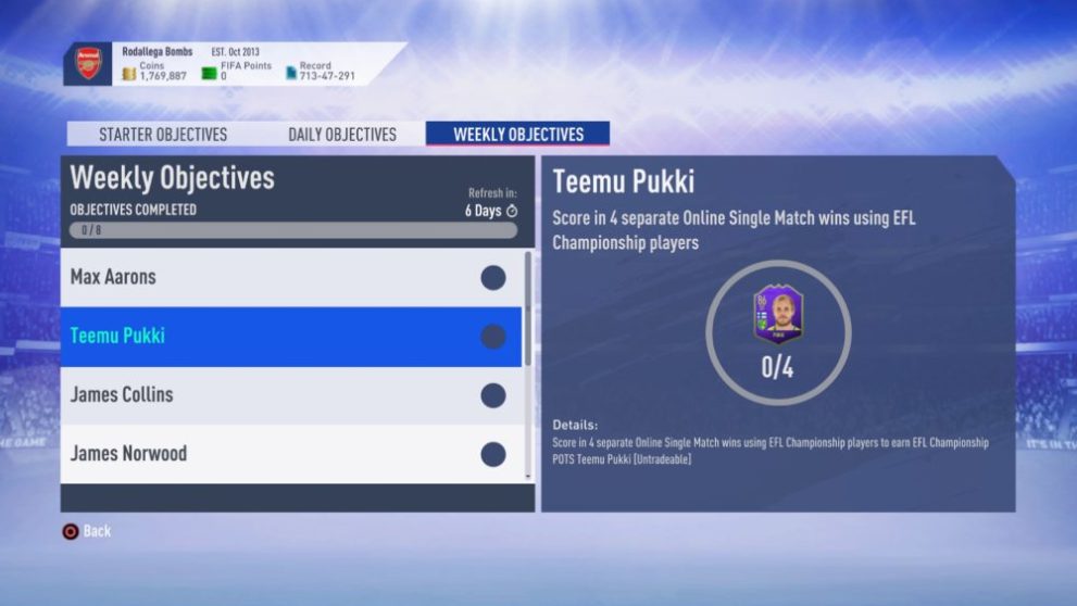 fifa 19, efl pots, weekly objectives