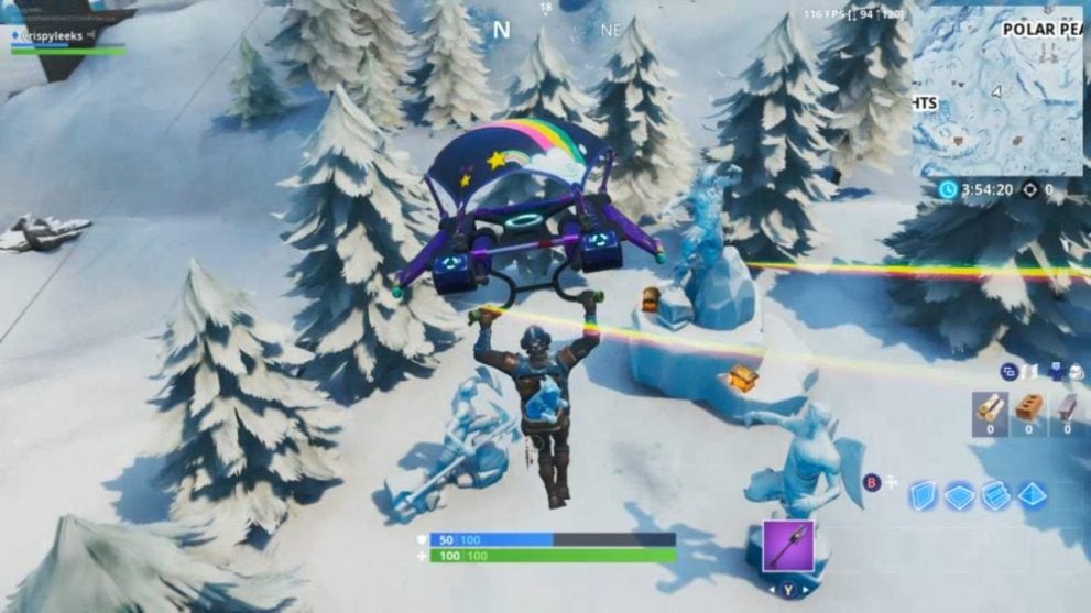 dance between three ice sculptures in fortnite