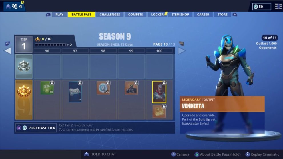 Fortnite, tier 100 skin