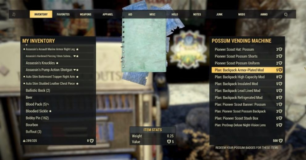 possum vending machine fallout 76 backpack mods