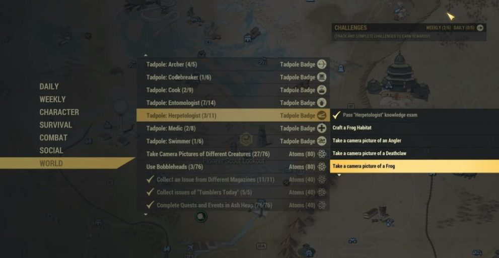 tadpole badge challenge list fallout 76