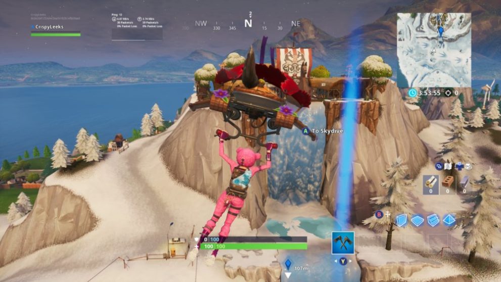 Fortbyte 61 location in Fortnite, sunbird spray on frozen waterfall