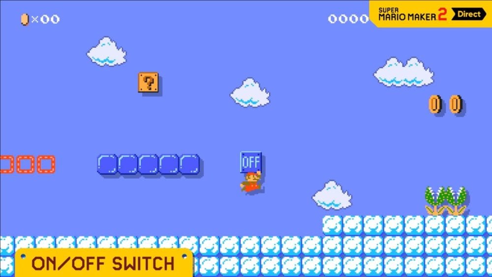 super mario maker 2, on off switch, red blocks, blue blocks