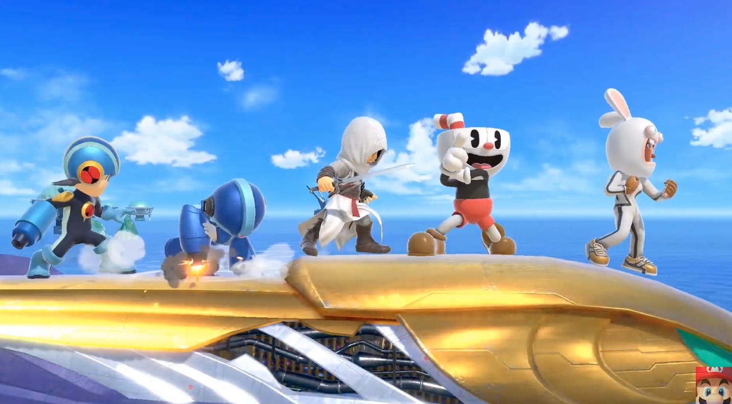 mii fighter costumes, altair, super smash bros. ultimate, rabbids, cuphead