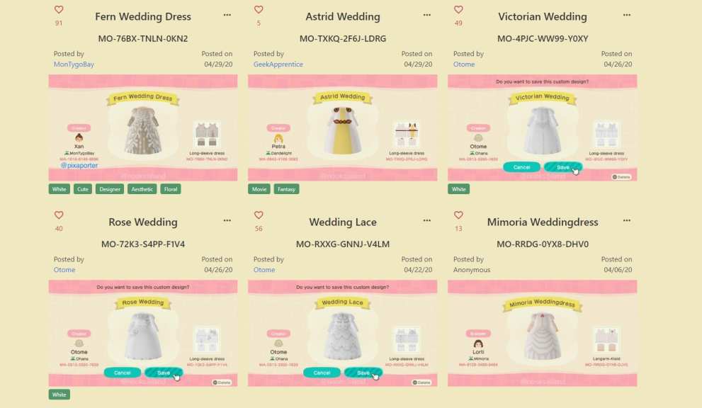 animal crossing wedding dresses