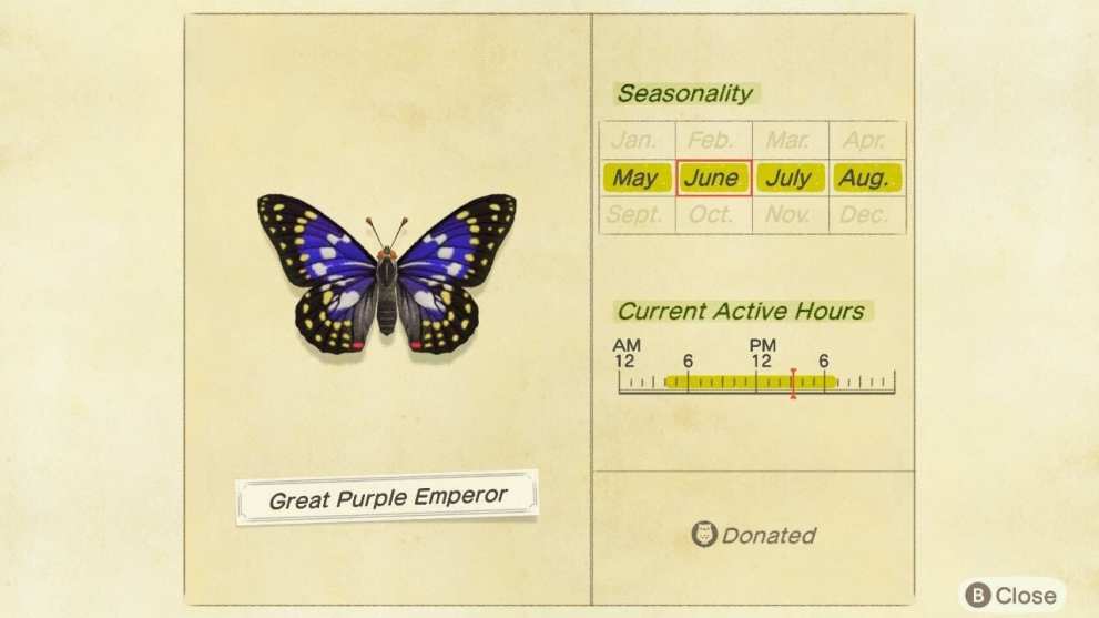 animal crossing new horizons great purple emperor