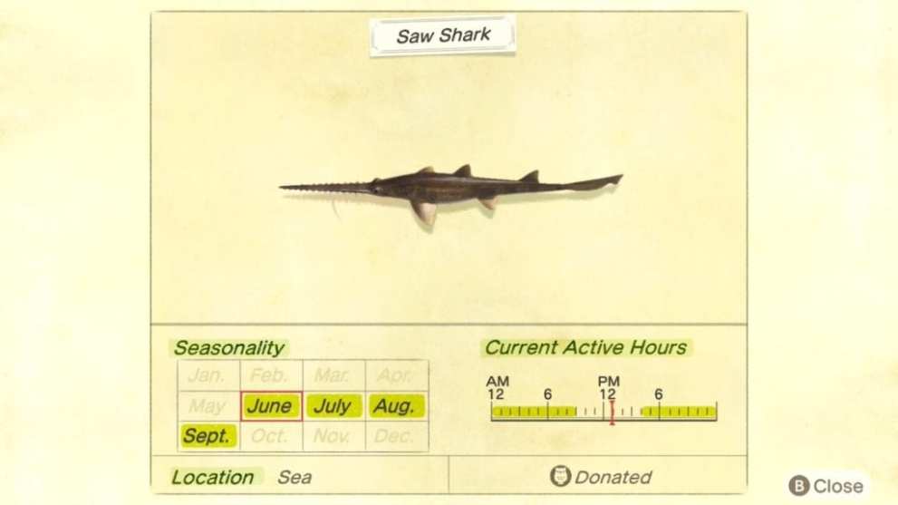 animal crossing new horizons saw shark