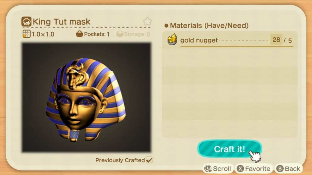 king tut mask, animal crossing