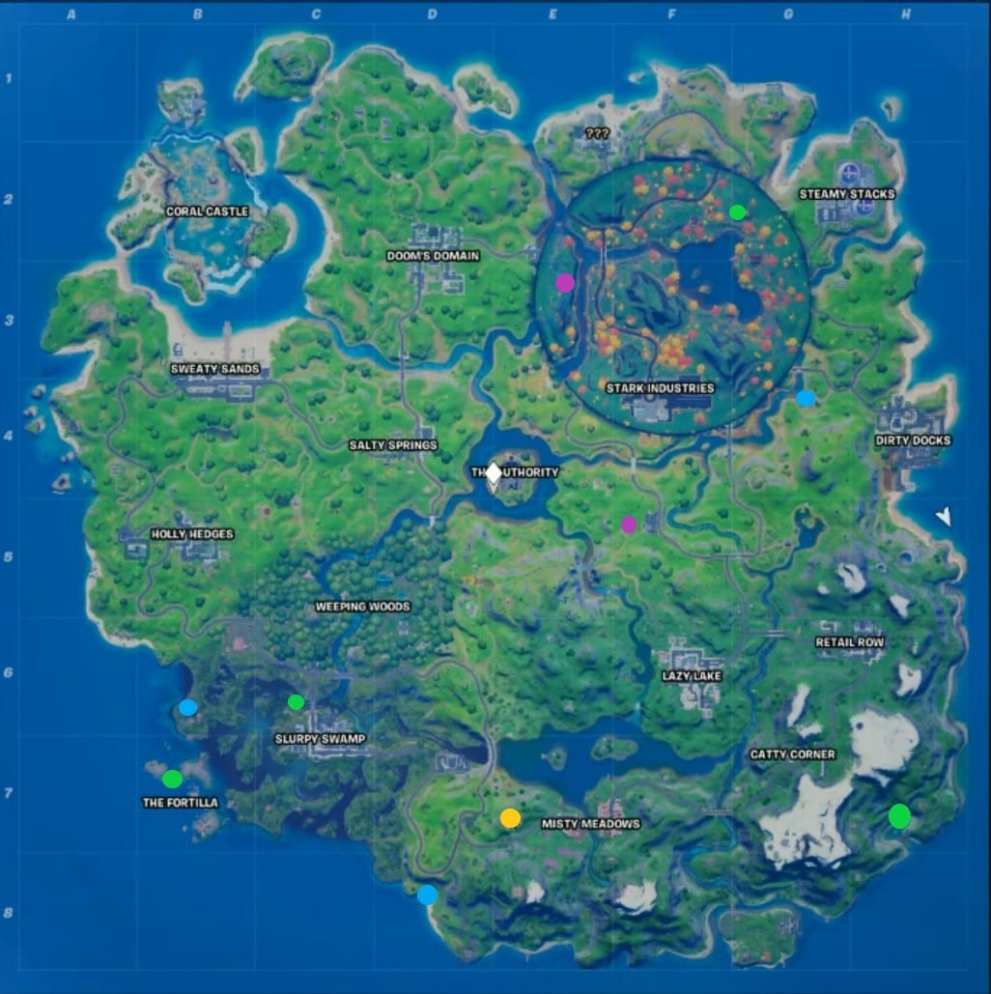 fortnite week 8 xp coins map