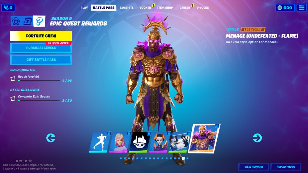 fortnite, menace undefeated flame skin