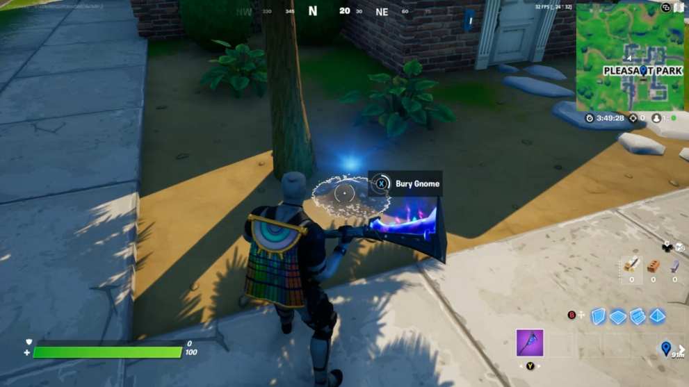 where to bury gnomes in pleasant park in fortnite