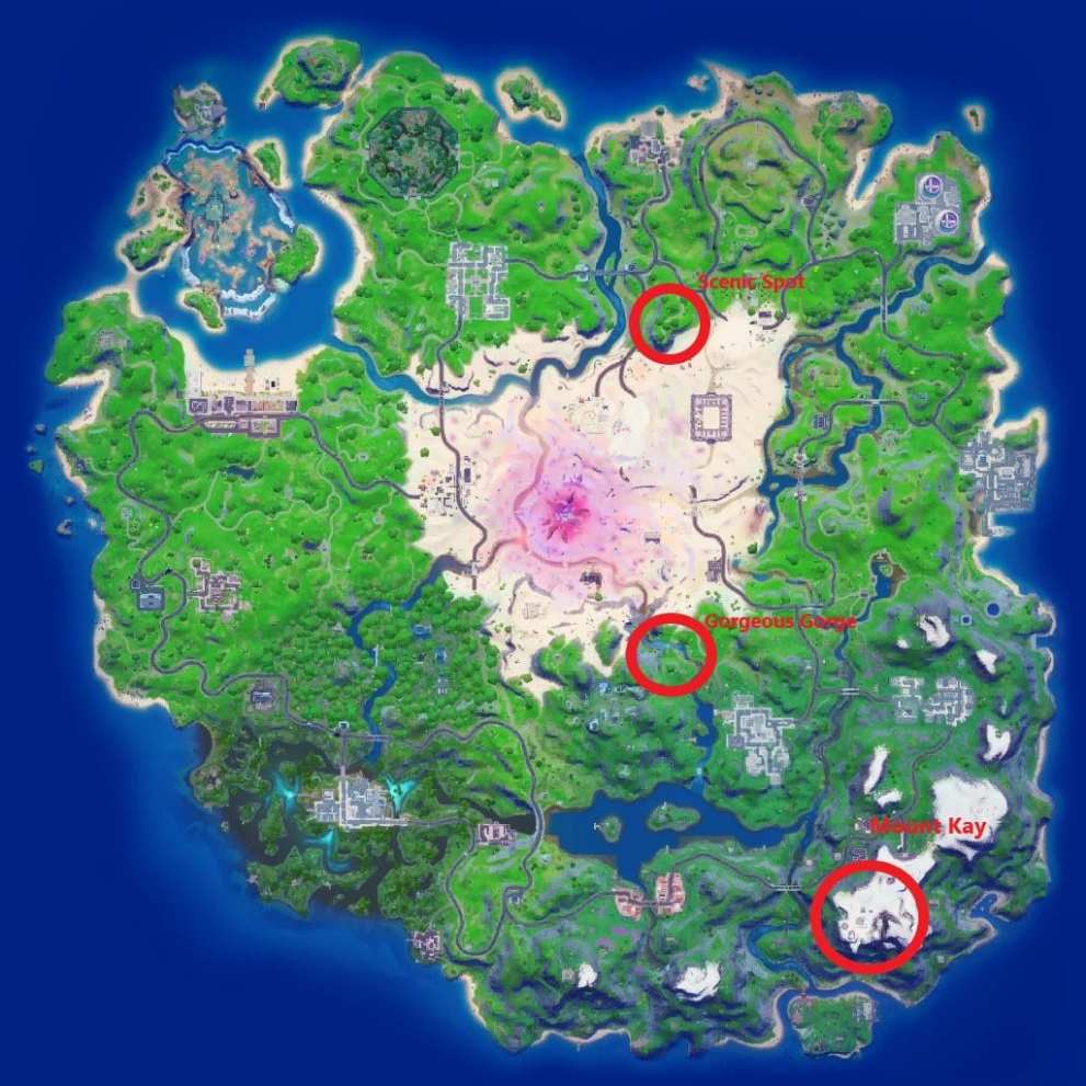 mount kay, gorgeous gorge, scenic spot, fortnite, fortnite week 12 challenges