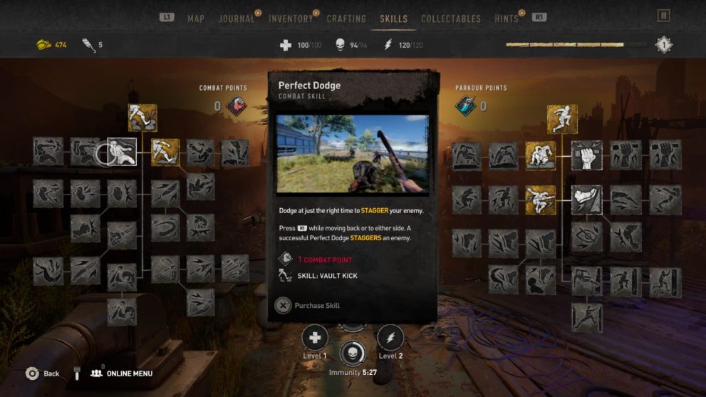 dying light 2 parkour points, combat points, unlock skills