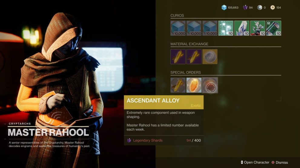 destiny 2 ascendant alloy for sale at Master Rahool