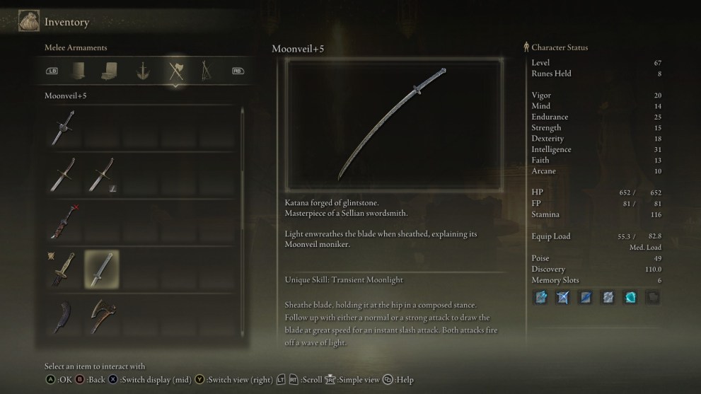 elden ring monveil katana stats