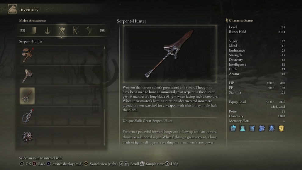 elden ring serpent hunter spear