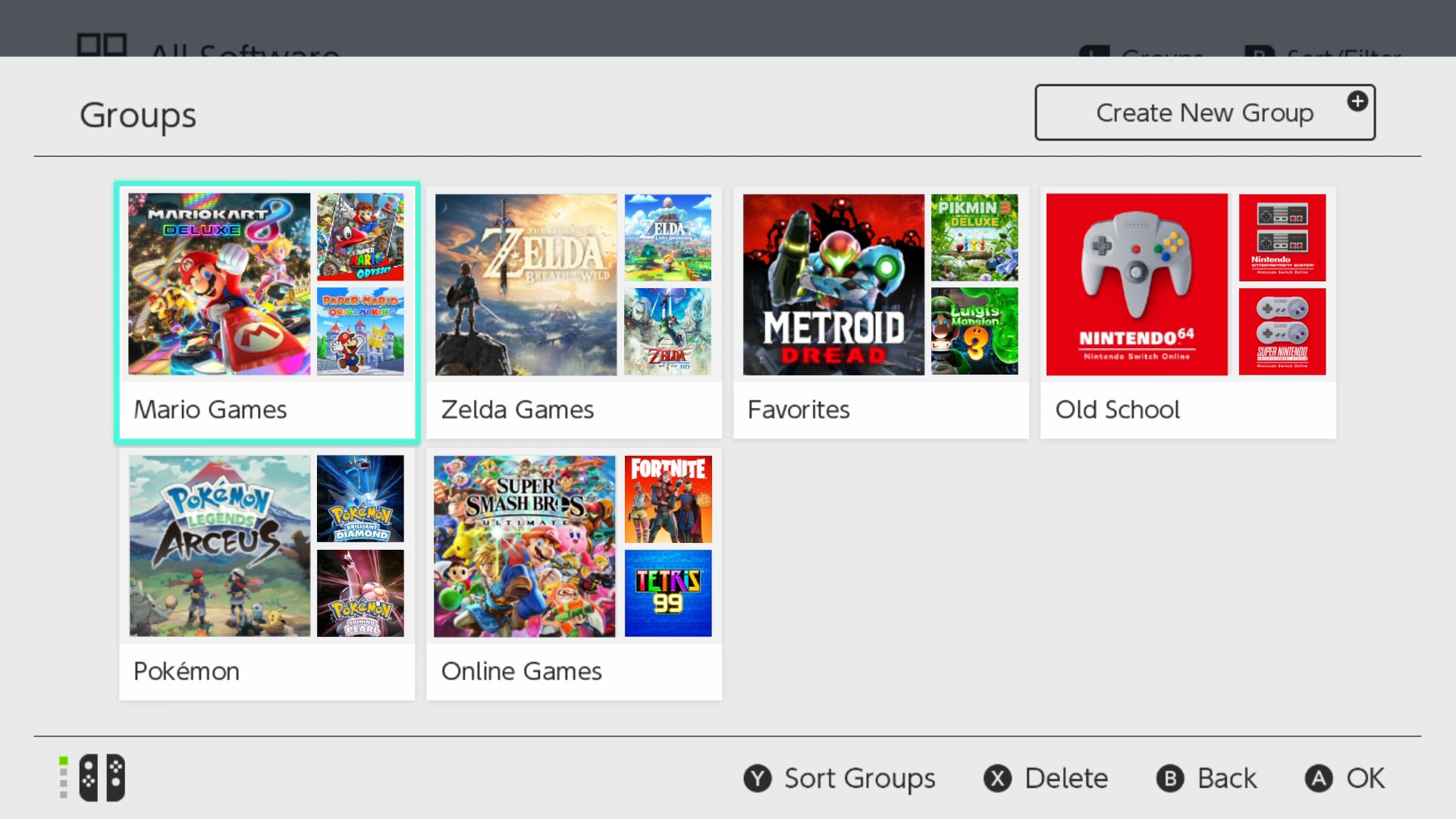 nintendo switch folders groups