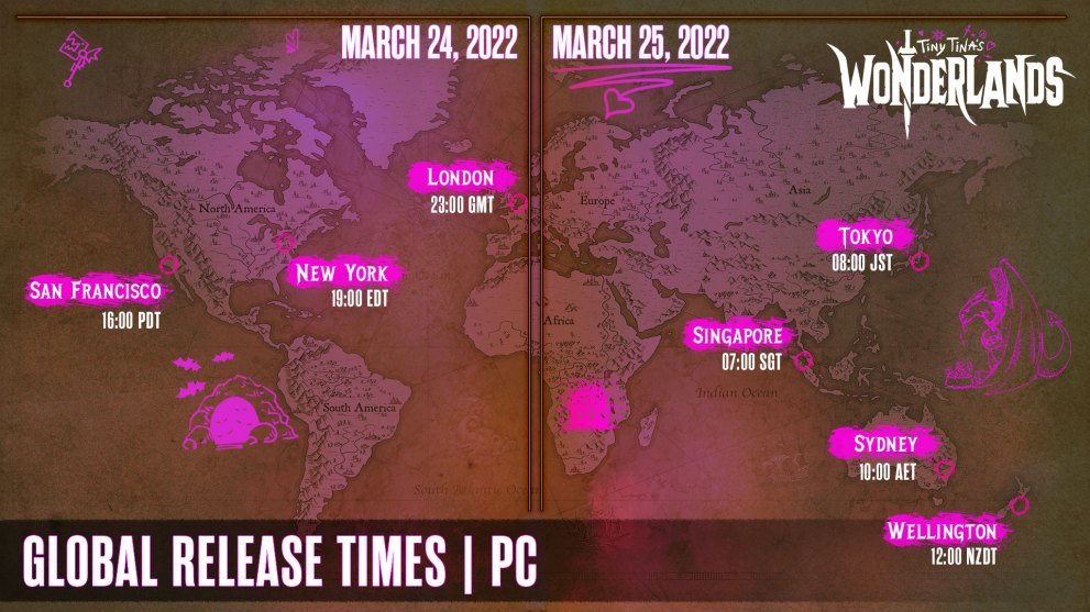 tiny tina's wonderlands PC release times