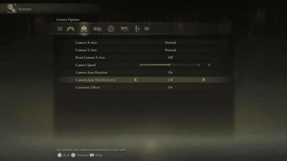 camera auto wall recovery setting in elden ring