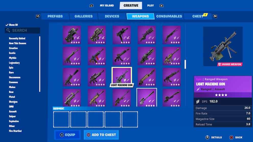 Light Machine Gun Location in Creative Weapons Menu