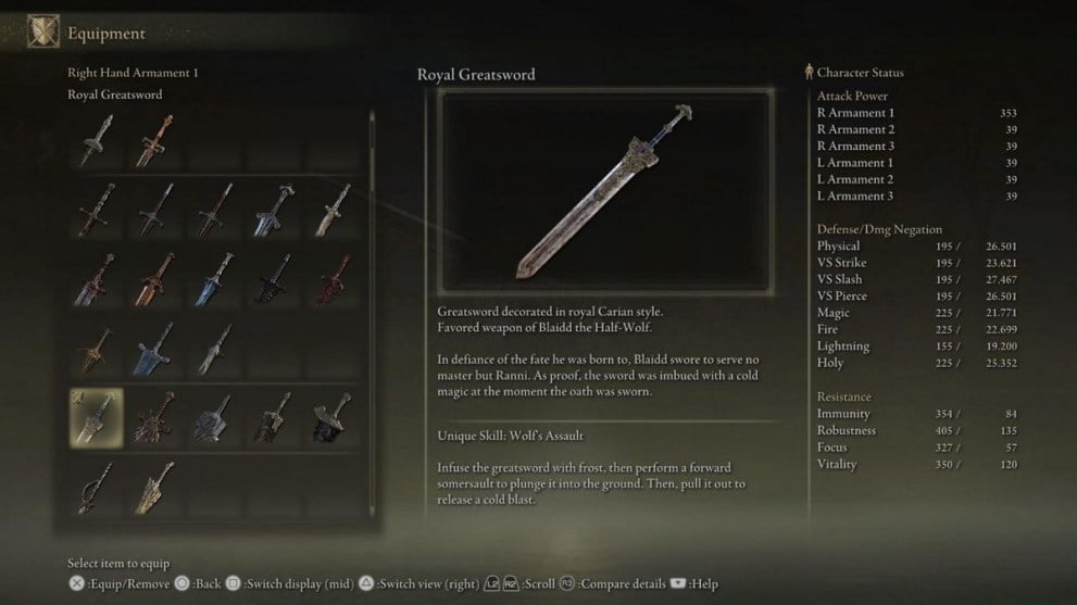 Elden Ring Royal Greatsword Stats