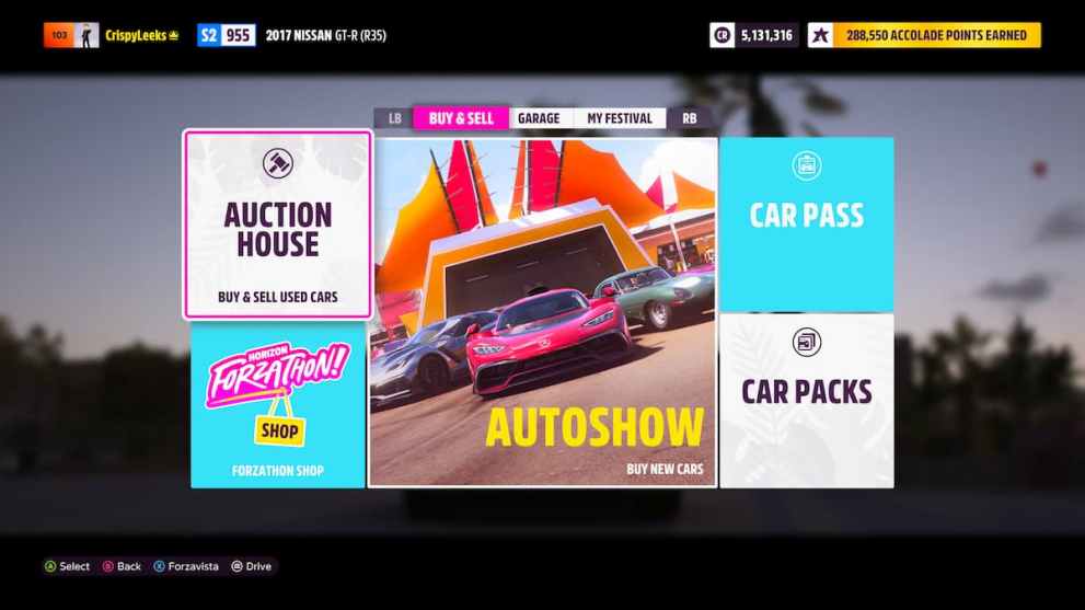 buying cars from the auction house in forza horizon 5