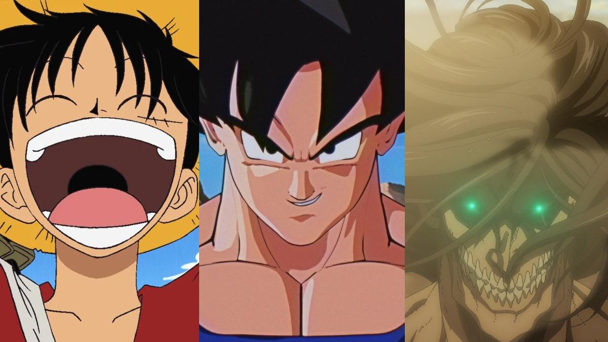 goku, luffy, and attack titan