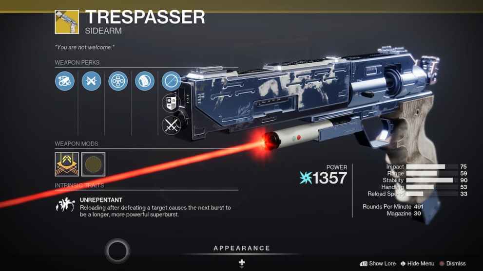 Trespasser Exotic Sidearm