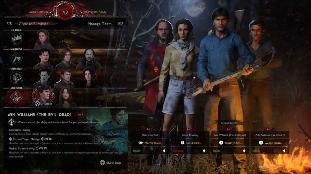 character select in evil dead: the game