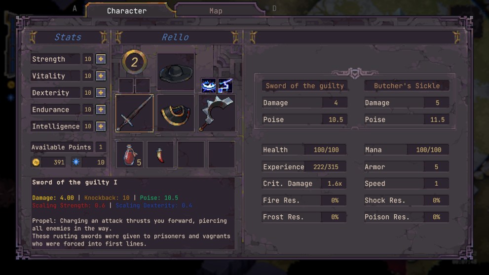 Loot River: Character Stats Screen