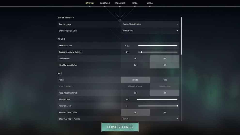 Valorant Settings Menu