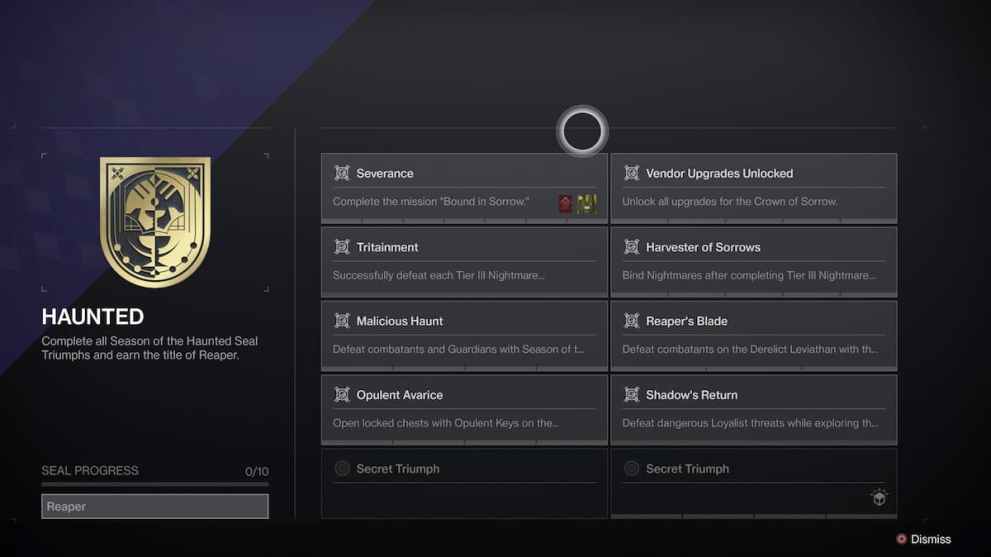 destiny 2 haunted triumphs list for reaper player title