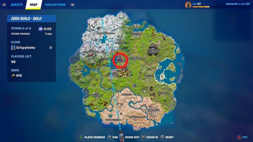 fortnite collider map location