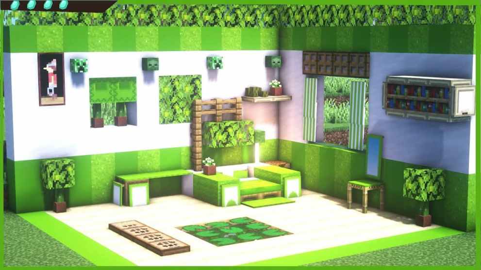 A green themed bedroom