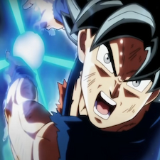 Goku in his ultra form doing a kamehameha