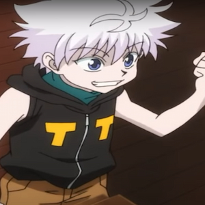 Killua fist bumping Gon and smiling