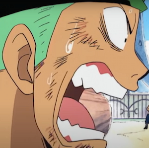 Zorro screaming at Luffy