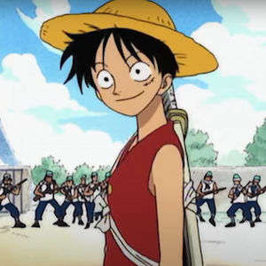 Luffy smiling at Zorro