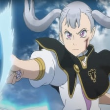 Noelle Casting a blue spell wearing a black cape